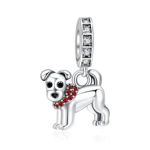 S925 sterling silver dog animal dangle charm for women's bracelets and necklaces
