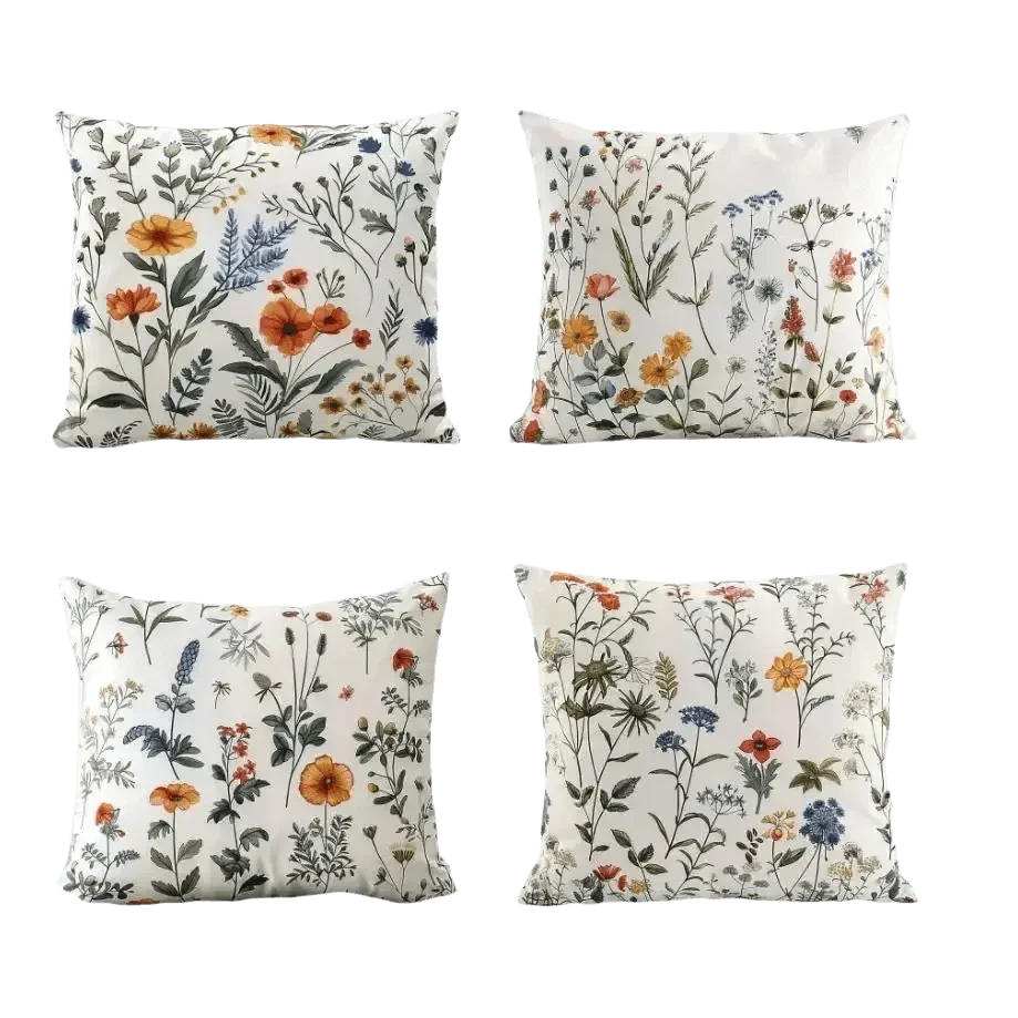 White floral pattern throw pillow cover on a sofa