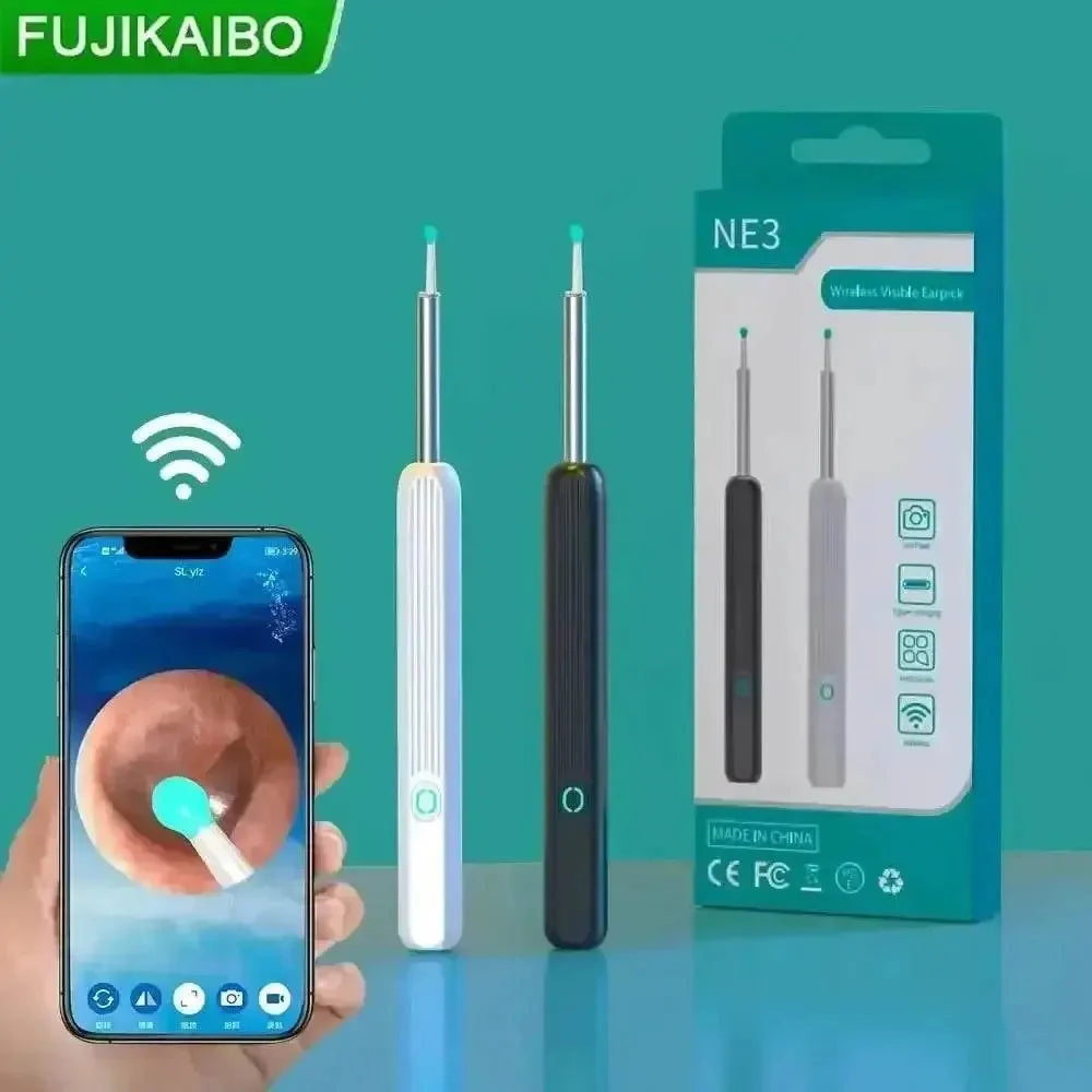 Wireless ear cleaning endoscope camera with LED light linked to a mobile phone