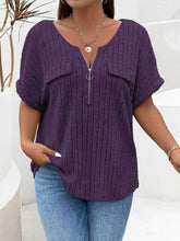 Plus Size Ribbed Half Zip Relaxed Fit T-Shirt - GiFTiFY