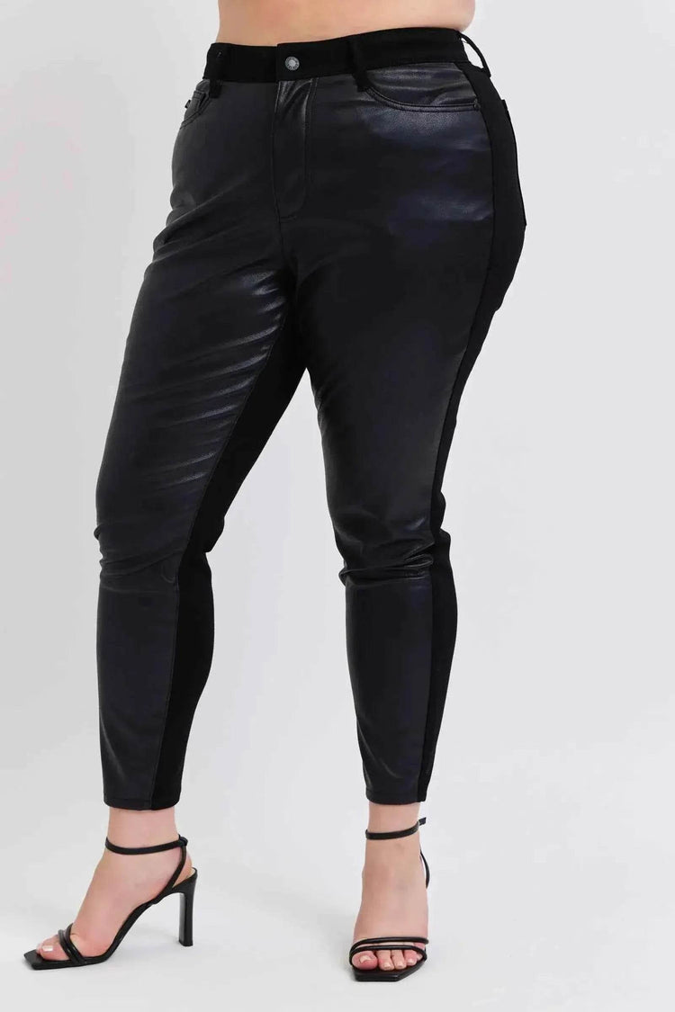 Judy Blue Plus Size HW Faux Leather Skinny Pants - GiFTiFY