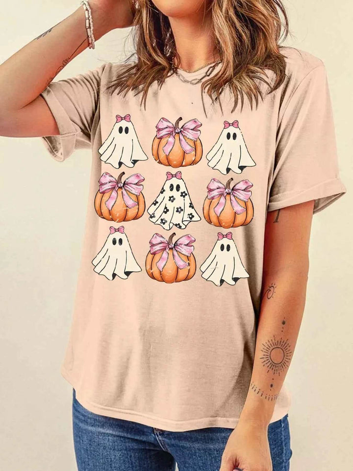 Halloween Bowknot Ghost Pumpkin Graphic T Shirt - GiFTiFY