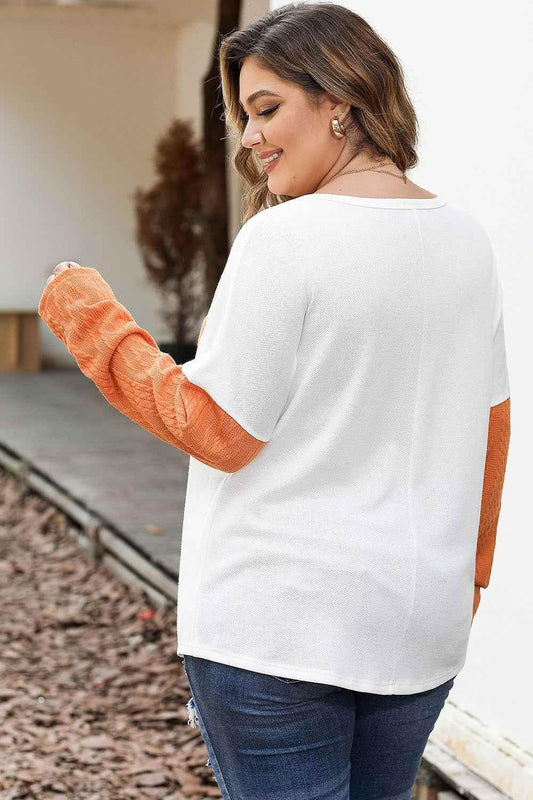 Plus Size Color Block Dropped Shoulder Blouse - GiFTiFY