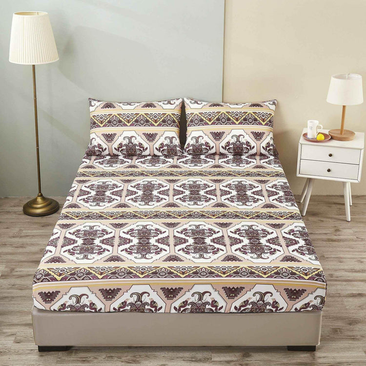 DaDa Bedding Majestic Oriental Kilim Fitted Sheet - w/ Pillow Cases Royal Persian Traditional Design Intricate Ornate Ornament Print - GiFTiFY