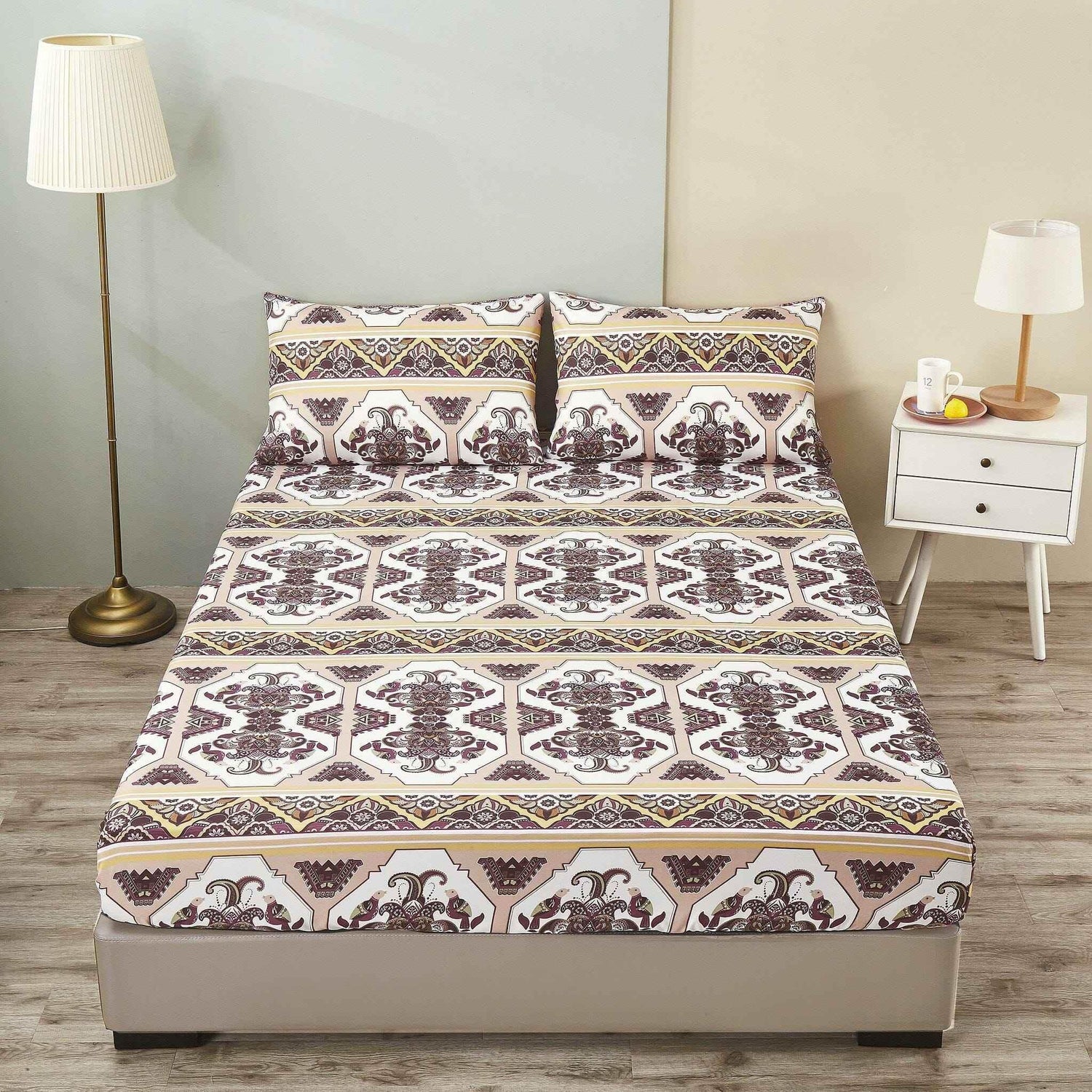 DaDa Bedding Majestic Oriental Kilim Fitted Sheet - w/ Pillow Cases Royal Persian Traditional Design Intricate Ornate Ornament Print - GiFTiFY