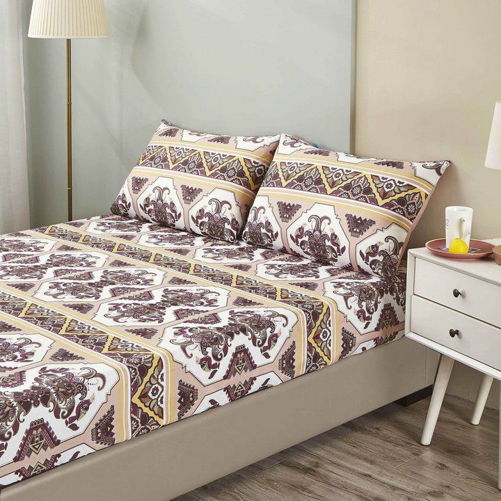 DaDa Bedding Majestic Oriental Kilim Fitted Sheet - w/ Pillow Cases Royal Persian Traditional Design Intricate Ornate Ornament Print - GiFTiFY
