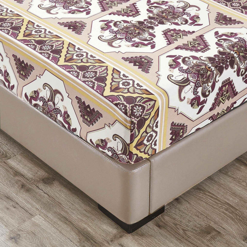 DaDa Bedding Majestic Oriental Kilim Fitted Sheet - w/ Pillow Cases Royal Persian Traditional Design Intricate Ornate Ornament Print Bed Sheets by DaDalogy Bedding Collection
