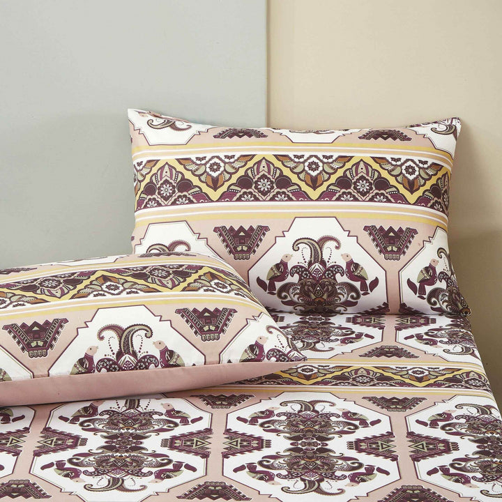 DaDa Bedding Majestic Oriental Kilim Fitted Sheet - w/ Pillow Cases Royal Persian Traditional Design Intricate Ornate Ornament Print - GiFTiFY