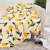 DaDa Bedding Botanical Floral Throw Blanket - Quilted Yellow Fleur Golden Orange Spring Time Tulips - Scalloped Edges Bright Vibrant Ivory Cream - 50 x 60 - GiFTiFY
