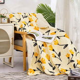 DaDa Bedding Botanical Floral Throw Blanket - Quilted Yellow Fleur Golden Orange Spring Time Tulips - Scalloped Edges Bright Vibrant Ivory Cream - 50 x 60 - GiFTiFY