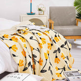 DaDa Bedding Botanical Floral Throw Blanket - Quilted Yellow Fleur Golden Orange Spring Time Tulips - Scalloped Edges Bright Vibrant Ivory Cream - 50 x 60 - GiFTiFY
