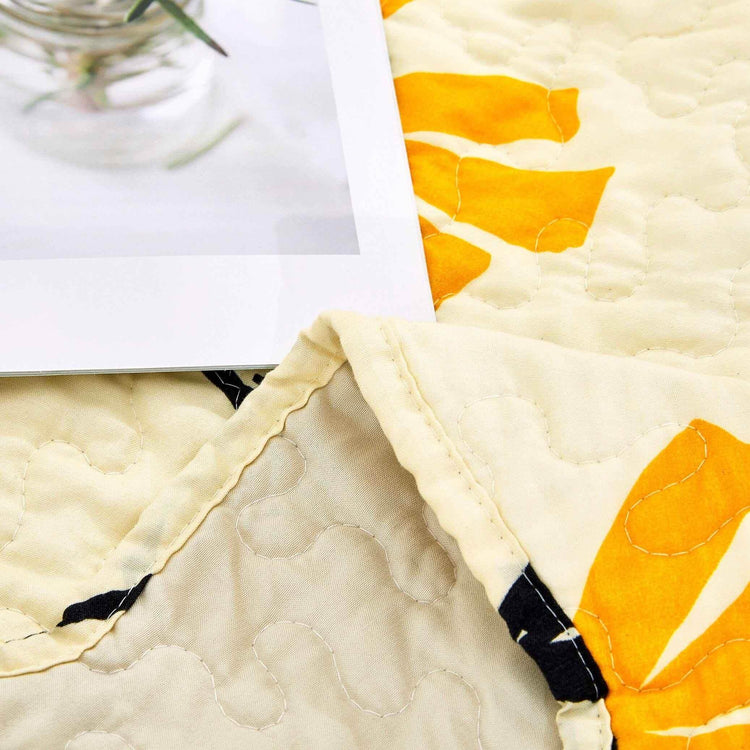 DaDa Bedding Botanical Floral Throw Blanket - Quilted Yellow Fleur Golden Orange Spring Time Tulips - Scalloped Edges Bright Vibrant Ivory Cream - 50 x 60 - GiFTiFY