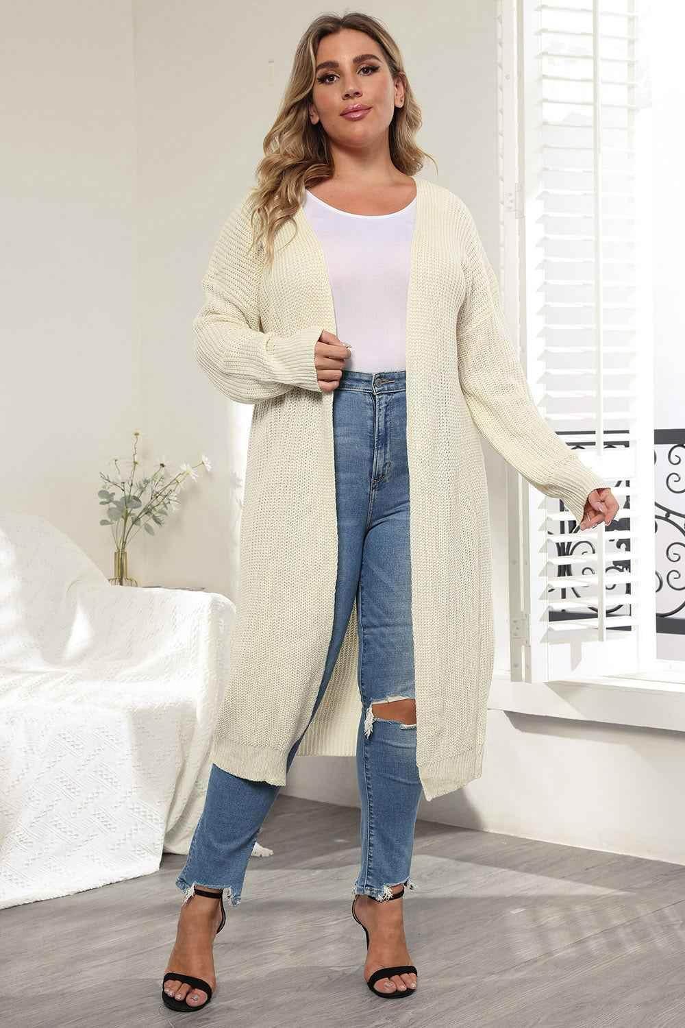 Plus Size Open Front Long Sleeve Cardigan - GiFTiFY