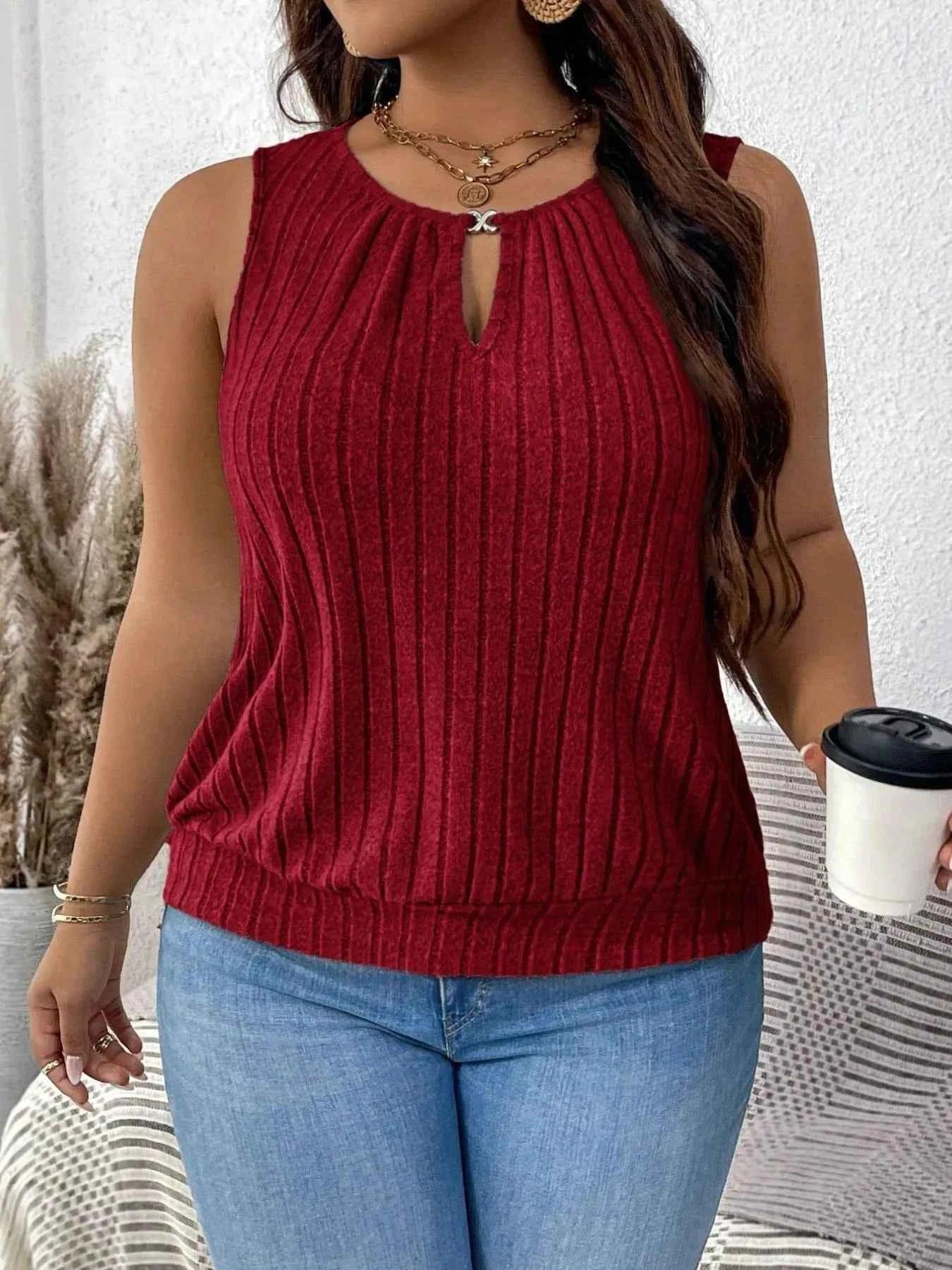 Plus Size Ribbed Knit Keyhole Tank Top