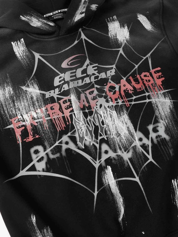 Men's Gothic Spider Web Graffiti Print Hoodie - GiFTiFY