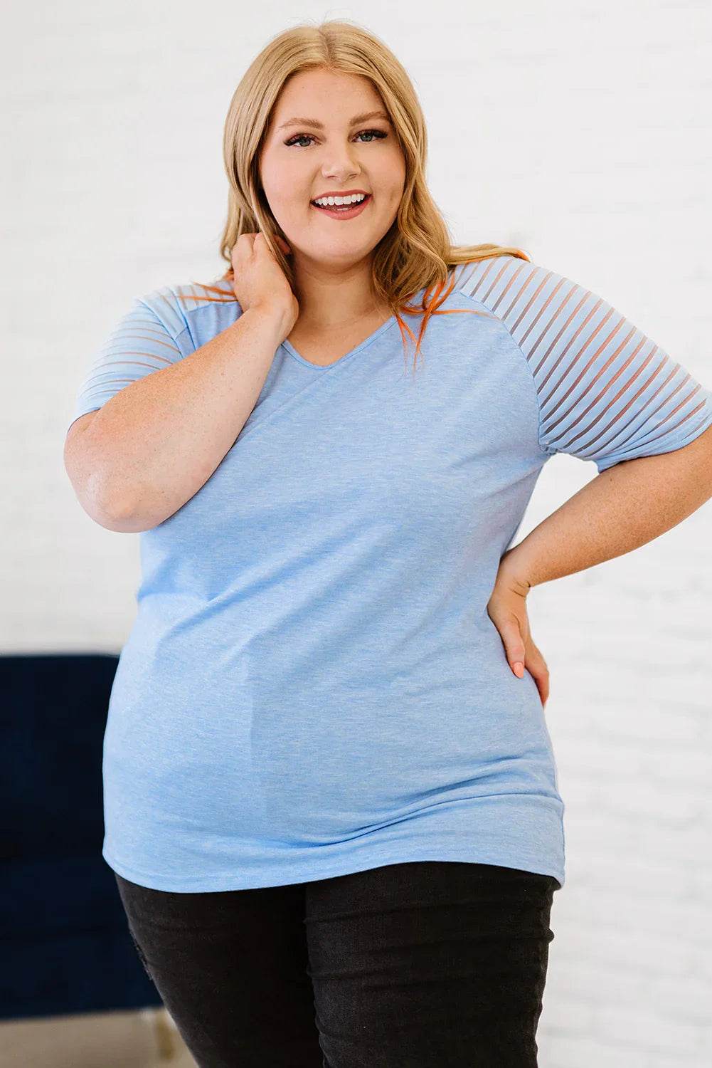 Plus Size V-Neck Raglan Sleeve Tee - GiFTiFY