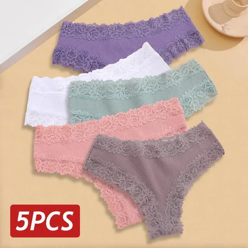 5PCS Lace Cotton Brazilian Panties Lace Cotton Brazilian Panties by Dropshee