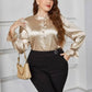 Plus Size Flounce Sleeve Band Collar Shirt - GiFTiFY