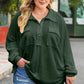 Plus Size Half Button Collared Neck Long Sleeve Blouse - GiFTiFY