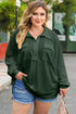 Plus Size Half Button Collared Neck Long Sleeve Blouse - GiFTiFY