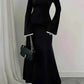 Plus Size Contrast Trim Square Neck Long Sleeve Maxi Dress - GiFTiFY