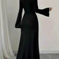 Plus Size Contrast Trim Square Neck Long Sleeve Maxi Dress - GiFTiFY