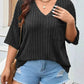 Plus Size V-Neck Ribbed Knit T-Shirt - GiFTiFY