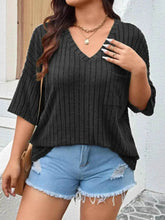 Plus Size V-Neck Ribbed Knit T-Shirt - GiFTiFY