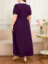 Plus Size Contrast Collar Short Sleeve Dress - GiFTiFY