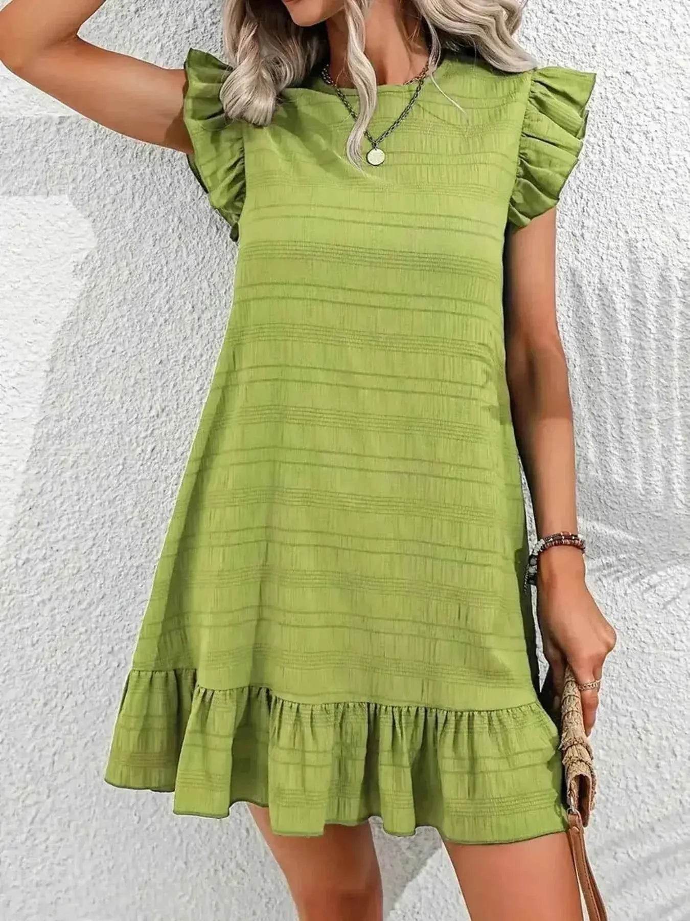 Plus Size Ruffle Hen Cap Sleeve Mini Dress - GiFTiFY