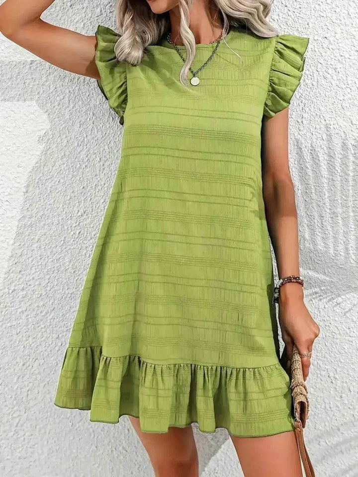 Plus Size Ruffle Hen Cap Sleeve Mini Dress - GiFTiFY