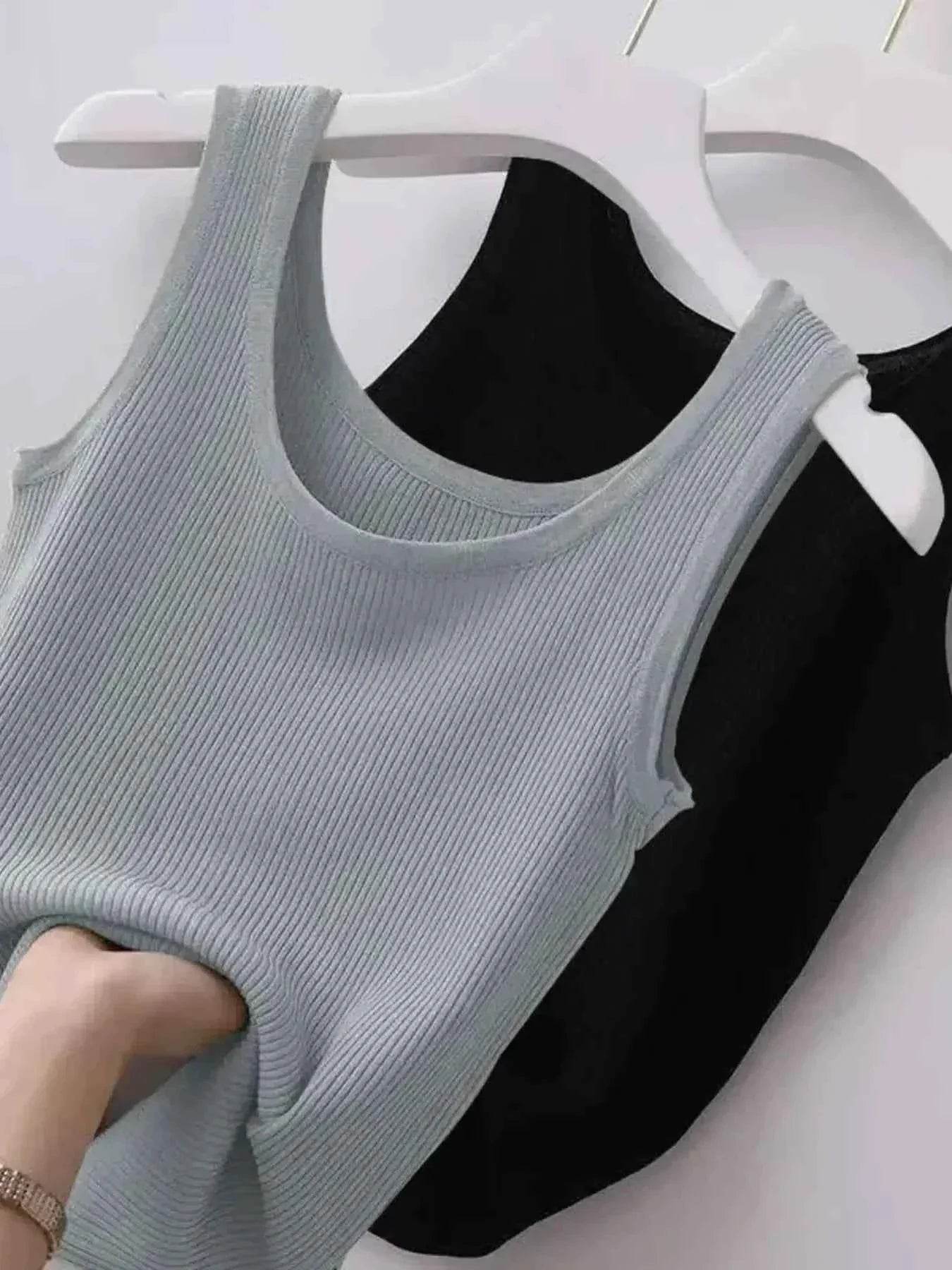 Plus Size Ribbed Knit Scoop Neck Tank Top - GiFTiFY