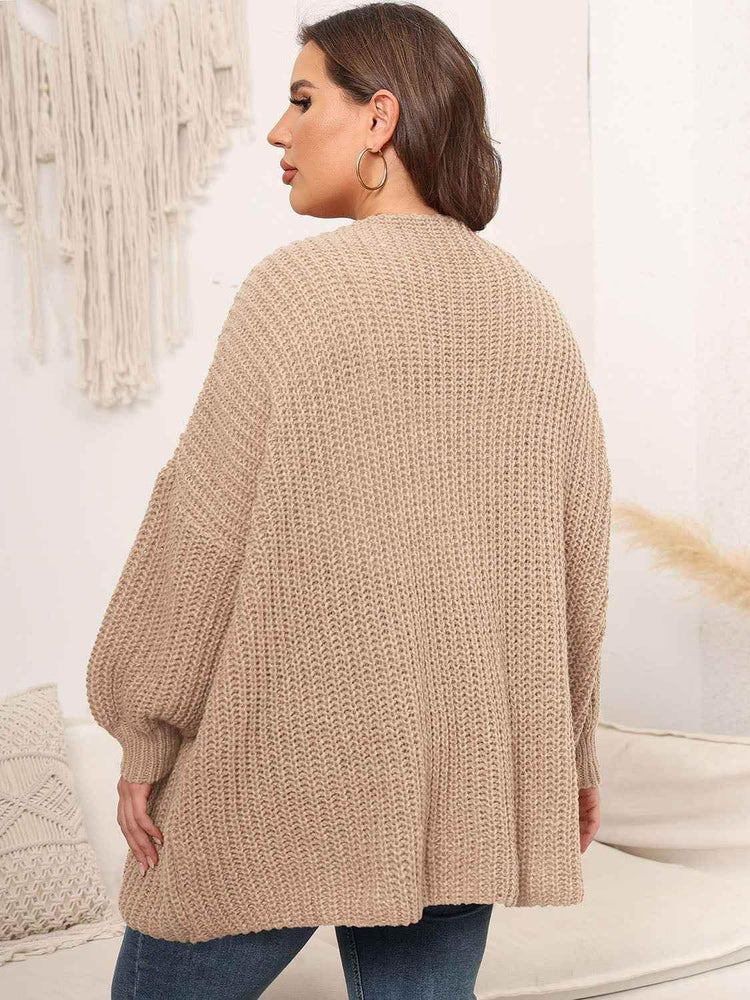 Plus Size Open Front Dropped Shoulder Knit Cardigan - GiFTiFY