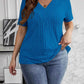 Plus Size V-Neck Short Sleeve Ribbed T-Shirt - GiFTiFY