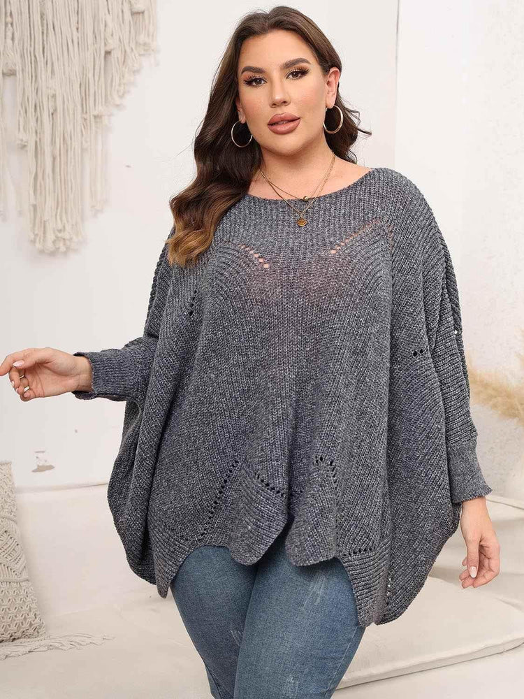 Plus Size Round Neck Batwing Sleeve Sweater - GiFTiFY