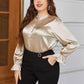 Plus Size Flounce Sleeve Band Collar Shirt - GiFTiFY