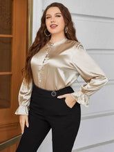 Plus Size Flounce Sleeve Band Collar Shirt - GiFTiFY