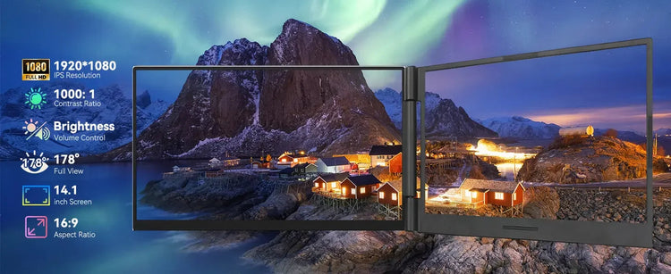 LE1411 14.1inch Laptops Screen Extender 280° Rotation FHD 1080P IPS Portable Monitors For Windows Mac Android Chrome 14-17 Inch - GiFTiFY