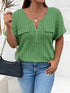 Plus Size Ribbed Half Zip Relaxed Fit T-Shirt - GiFTiFY