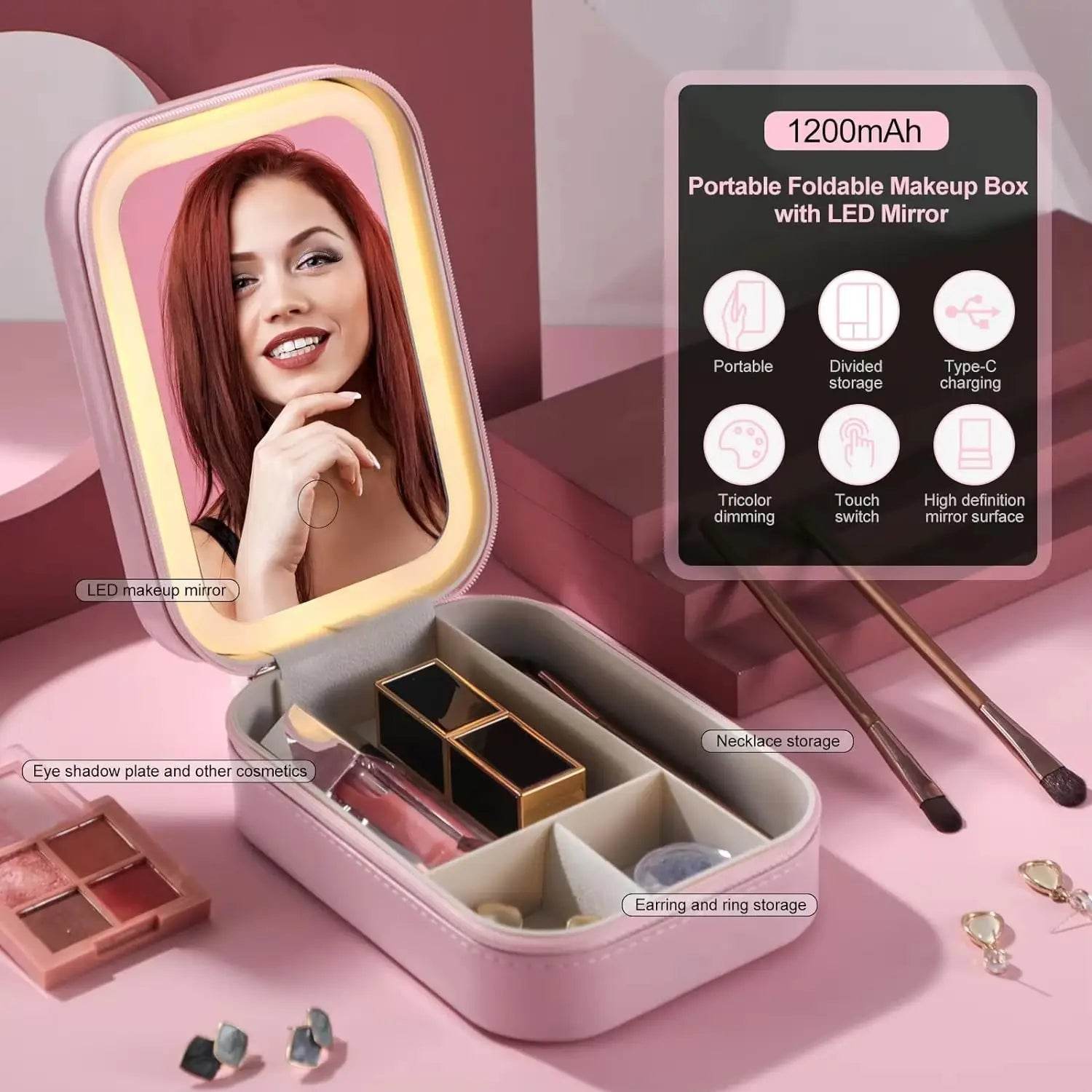 Portable LED Mirror Travel Makeup Box