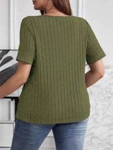 Plus Size V-Neck Short Sleeve Ribbed T-Shirt - GiFTiFY