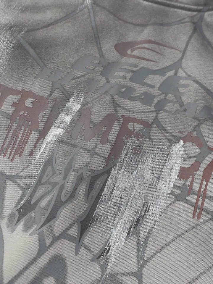 Men's Gothic Spider Web Graffiti Print Hoodie - GiFTiFY