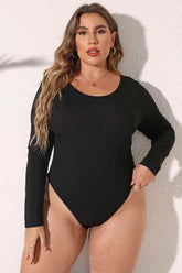 Plus Size Round Neck Long Sleeve Bodysuit - GiFTiFY