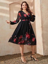 Honey Plus Size Floral Surplice Neck Tie Waist Dress - GiFTiFY