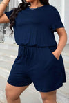 Plus Size Drawstring Waist Romper with Pockets - GiFTiFY