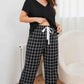 Plus Size V-Neck Top and Plaid Pants Lounge Set - GiFTiFY
