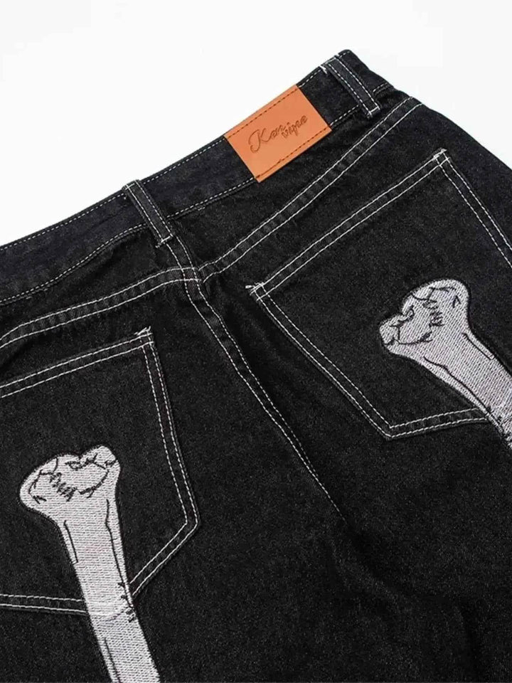 Men's Skeleton Embroidered Straight Leg Jeans - GiFTiFY