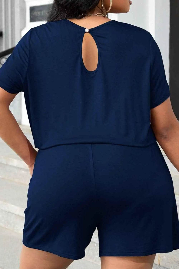 Plus Size Drawstring Waist Romper with Pockets - GiFTiFY