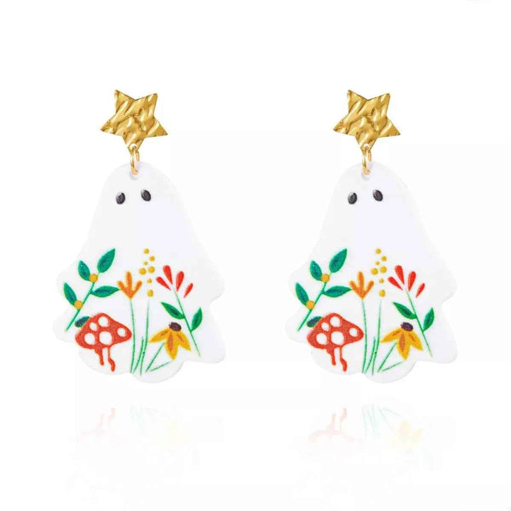 Whimsical Ghost Earrings with Floral Design - GiFTiFY