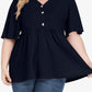 Plus Size Buttoned V-Neck Frill Trim Babydoll Blouse - GiFTiFY